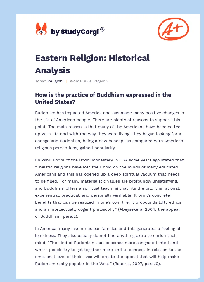Eastern Religion: Historical Analysis. Page 1