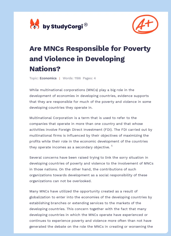 Are MNCs Responsible for Poverty and Violence in Developing Nations?. Page 1
