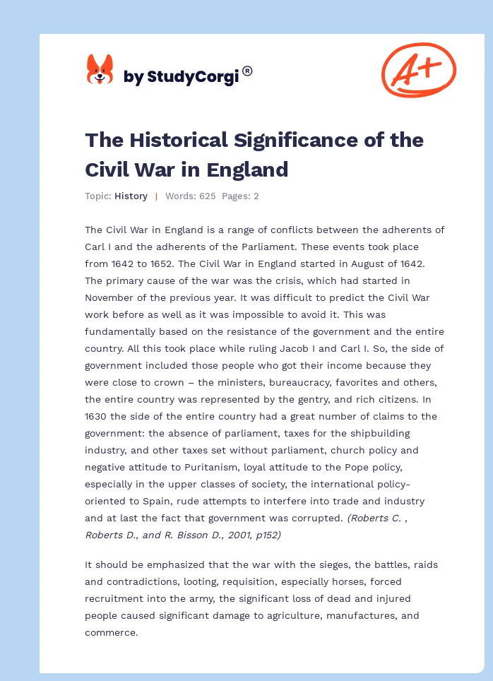 The Historical Significance of the Civil War in England. Page 1