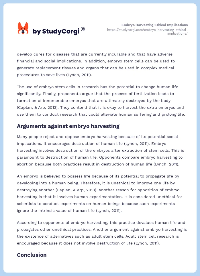 Embryo Harvesting Ethical Implications. Page 2