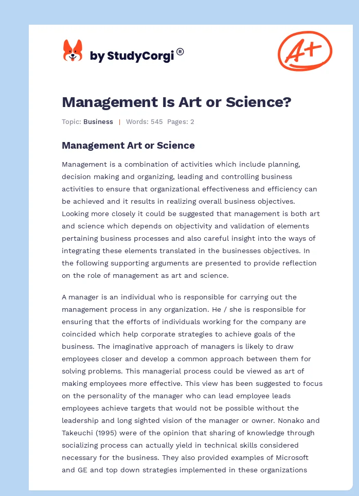 Management Is Art or Science?. Page 1