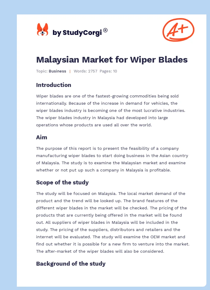 Malaysian Market for Wiper Blades. Page 1