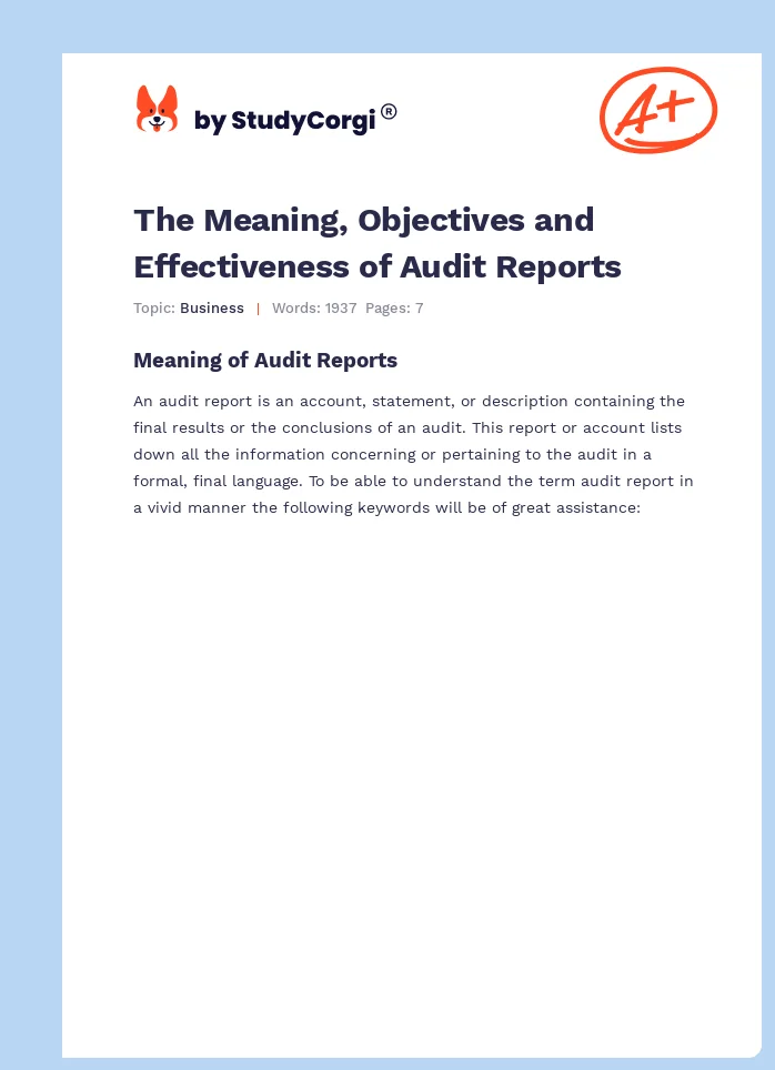 The Meaning, Objectives and Effectiveness of Audit Reports. Page 1