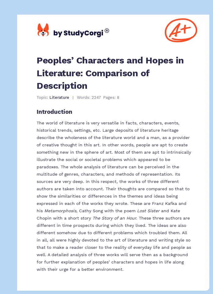 Peoples’ Characters and Hopes in Literature: Comparison of Description. Page 1