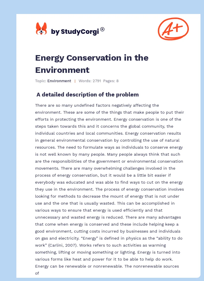 Energy Conservation in the Environment. Page 1