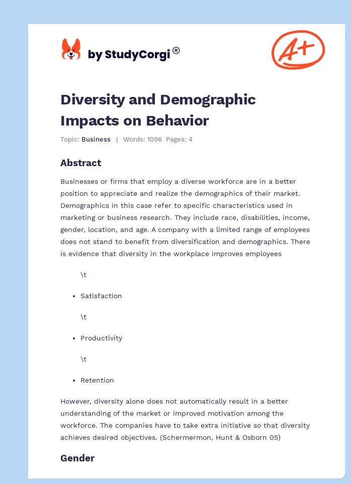 Diversity and Demographic Impacts on Behavior. Page 1