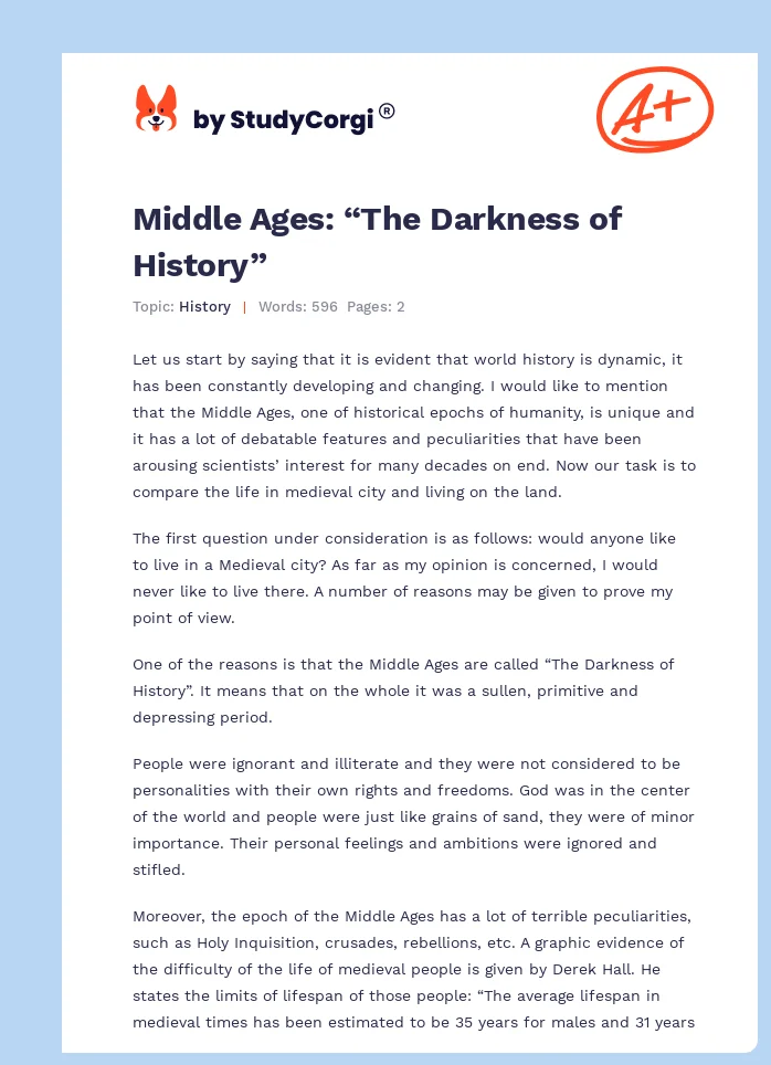 Middle Ages: “The Darkness of History”. Page 1