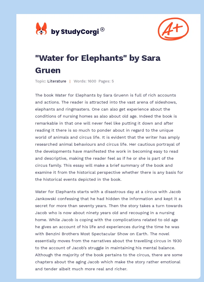 "Water for Elephants" by Sara Gruen. Page 1