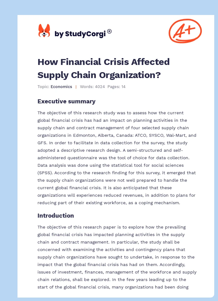 How Financial Crisis Affected Supply Chain Organization?. Page 1