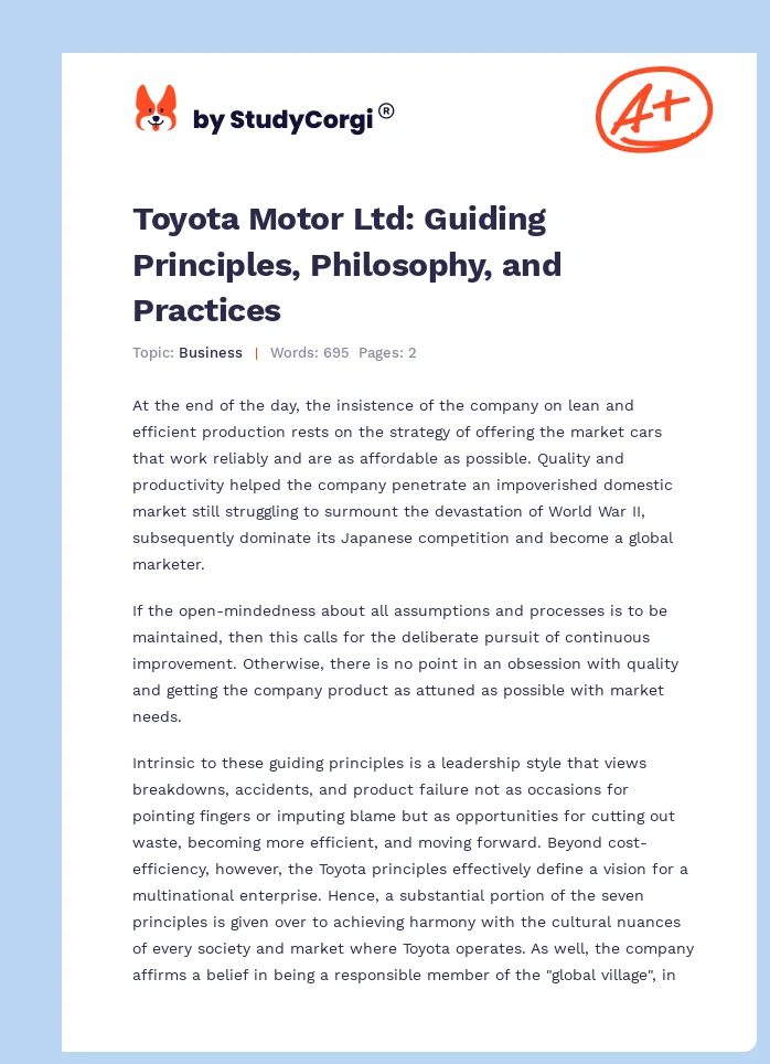 Toyota Motor Ltd: Guiding Principles, Philosophy, and Practices. Page 1