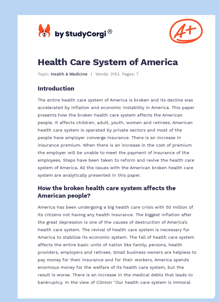 Health Care System of America. Page 1