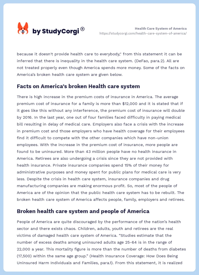Health Care System of America. Page 2