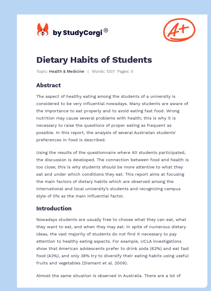 Dietary Habits of Students. Page 1
