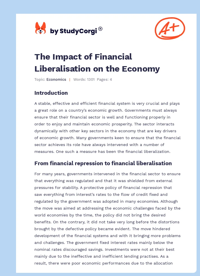 The Impact of Financial Liberalisation on the Economy. Page 1