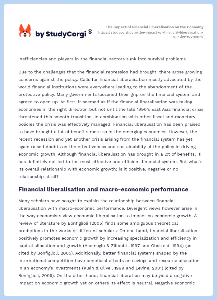 The Impact of Financial Liberalisation on the Economy. Page 2
