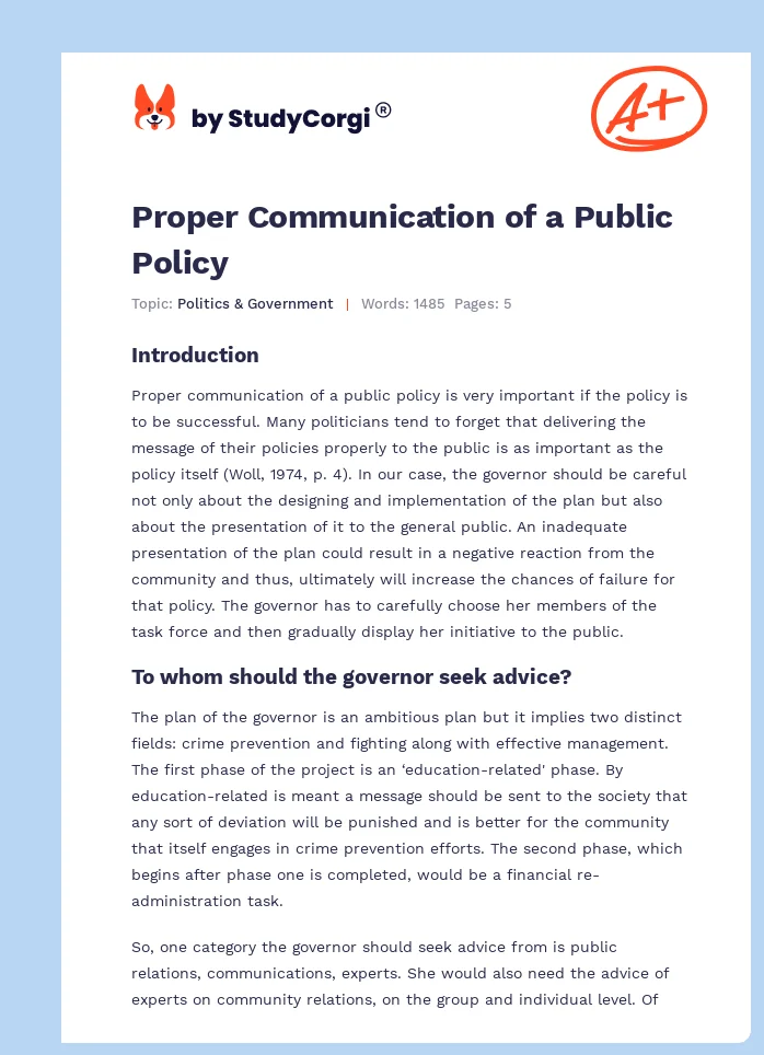 Proper Communication of a Public Policy. Page 1