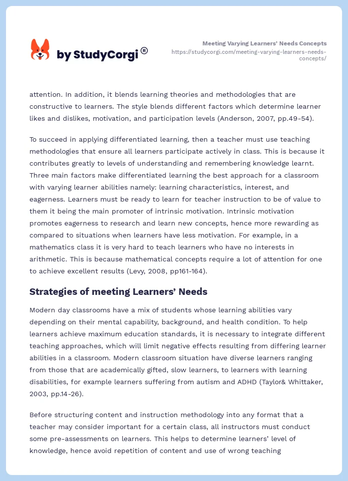 Meeting Varying Learners’ Needs Concepts. Page 2