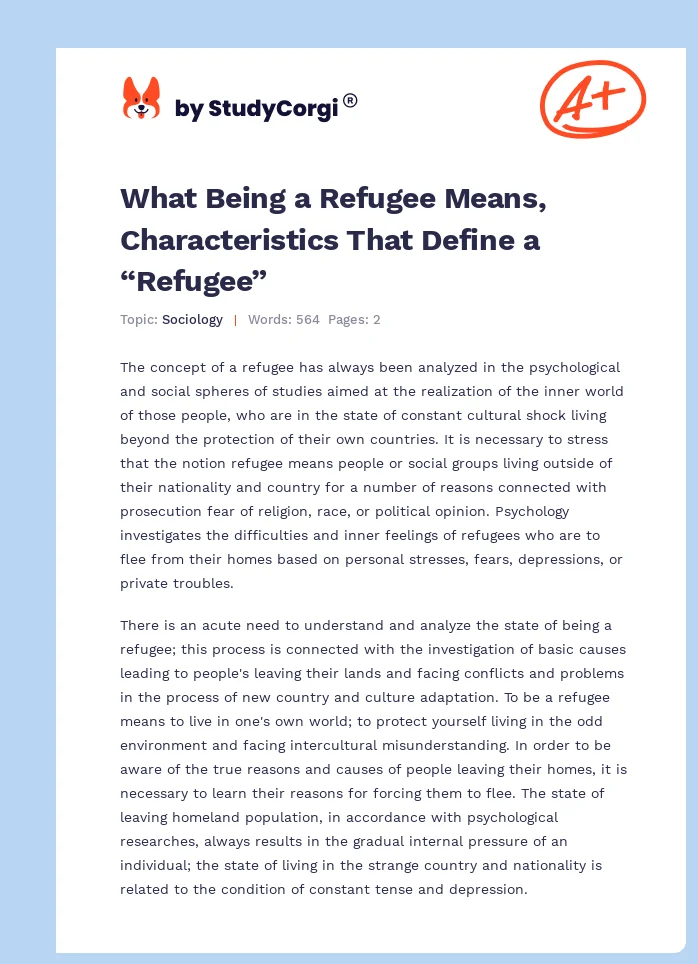 What Being a Refugee Means, Characteristics That Define a “Refugee”. Page 1