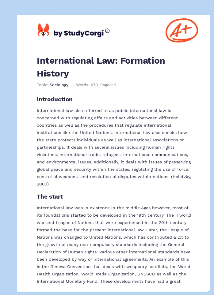 International Law: Formation History. Page 1