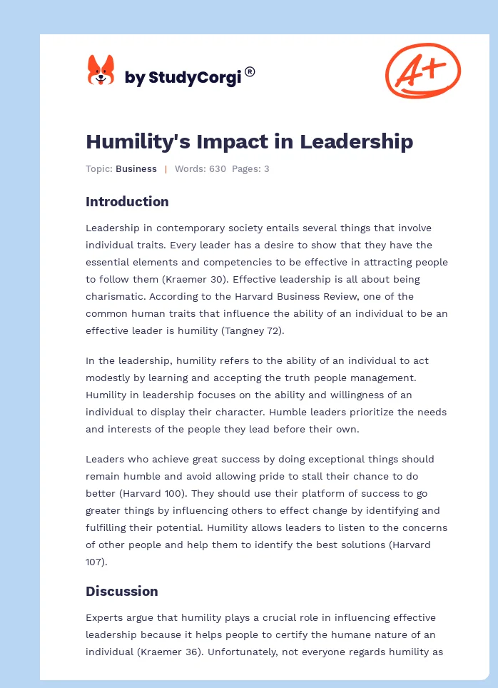 Humility's Impact in Leadership. Page 1