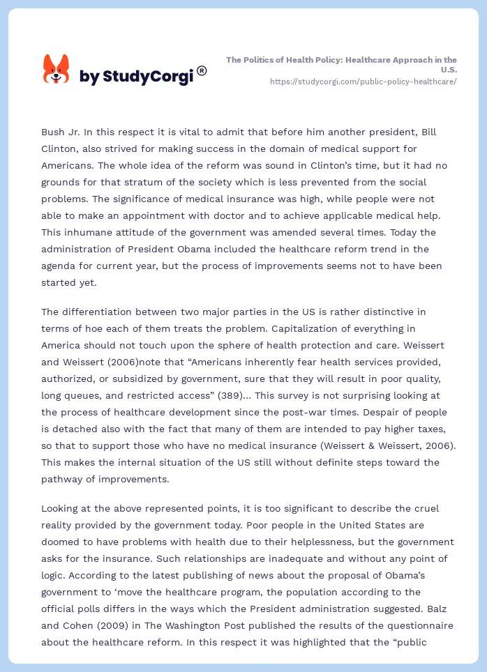 The Politics of Health Policy: Healthcare Approach in the U.S.. Page 2