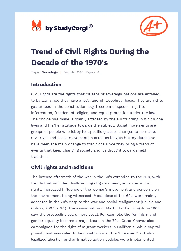 Trend of Civil Rights During the Decade of the 1970's. Page 1