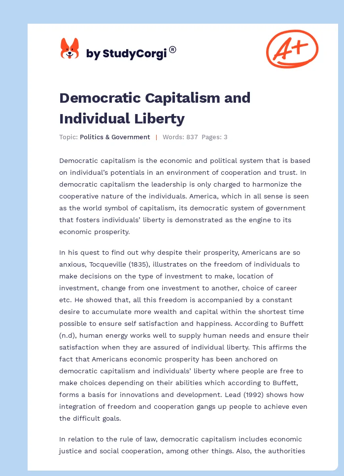 Democratic Capitalism and Individual Liberty. Page 1