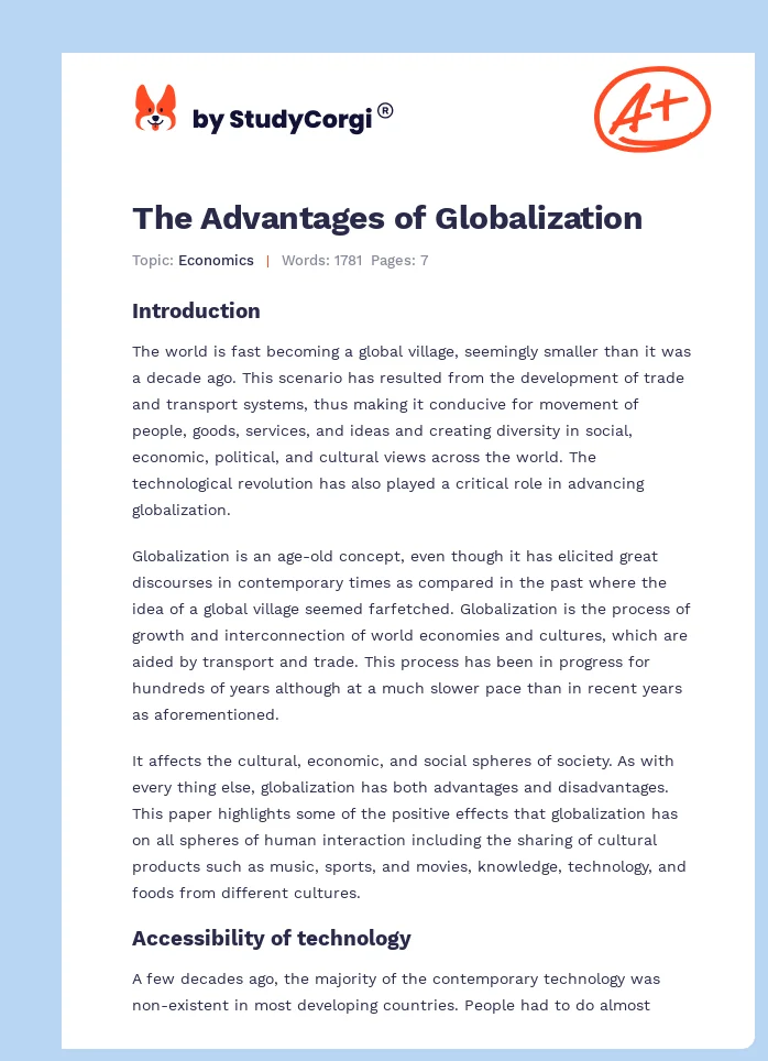The Advantages of Globalization. Page 1