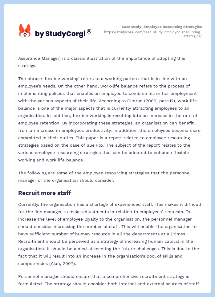 Case study: Employee Resourcing Strategies. Page 2