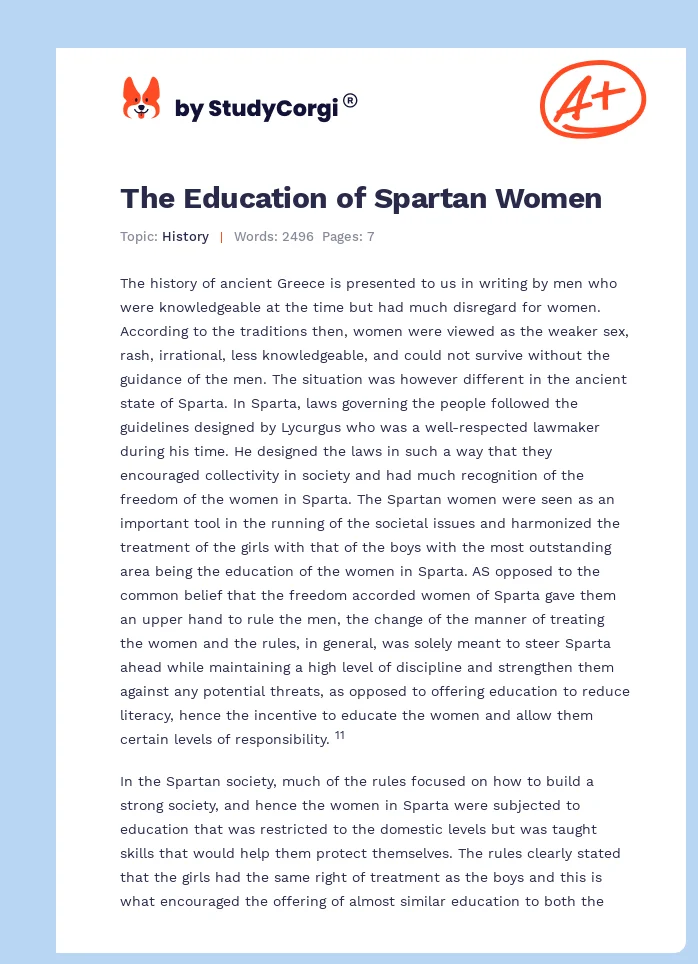 The Education of Spartan Women. Page 1
