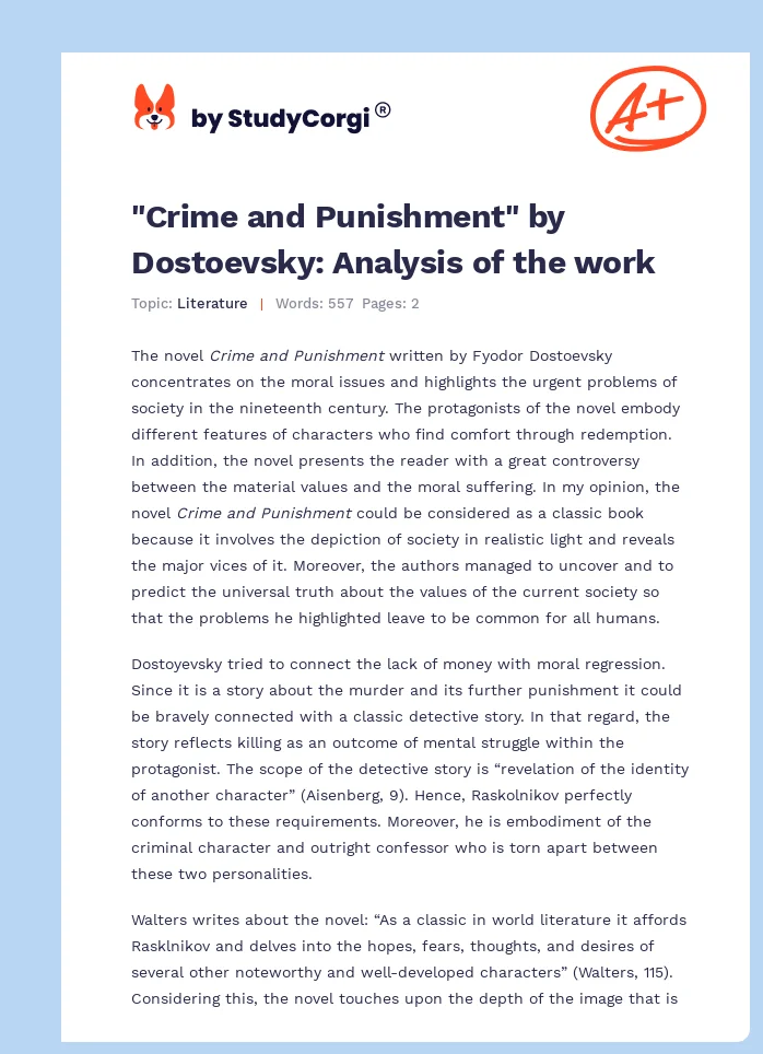 "Crime and Punishment" by Dostoevsky: Analysis of the work. Page 1