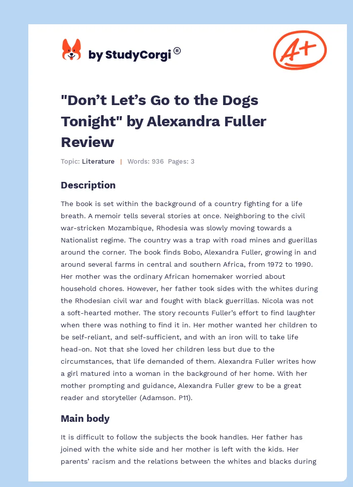 "Don’t Let’s Go to the Dogs Tonight" by Alexandra Fuller Review. Page 1
