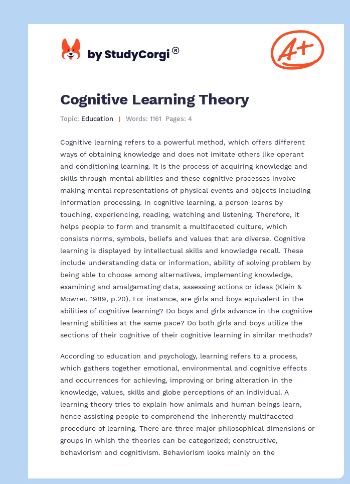 Cognitive Learning Theory. Page 1