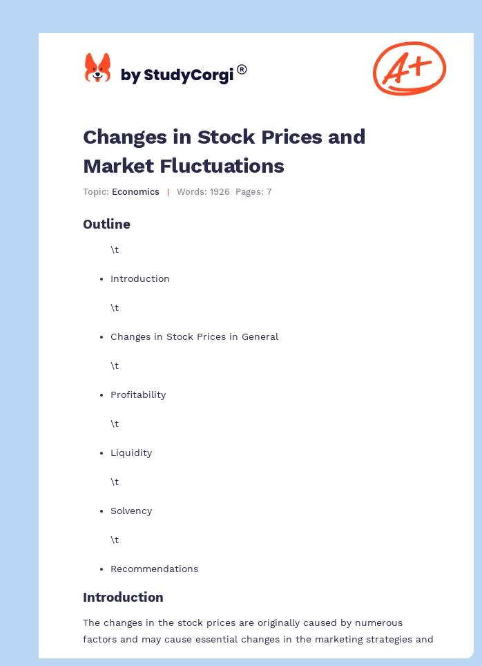 Changes in Stock Prices and Market Fluctuations. Page 1
