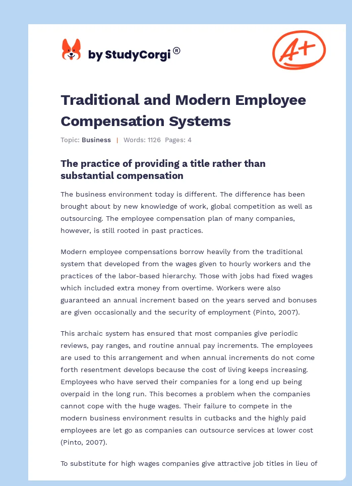 Traditional and Modern Employee Compensation Systems. Page 1