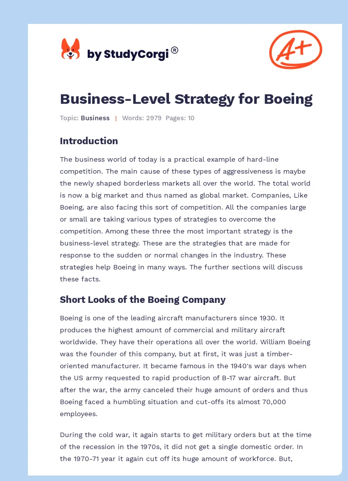 Business-Level Strategy for Boeing. Page 1