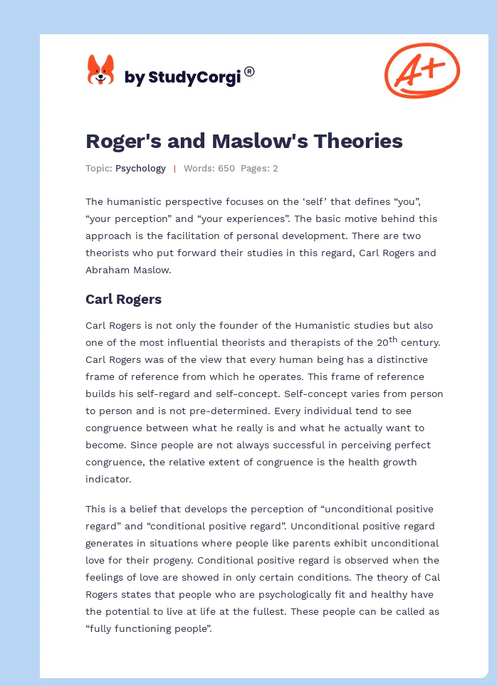 Roger's and Maslow's Theories. Page 1