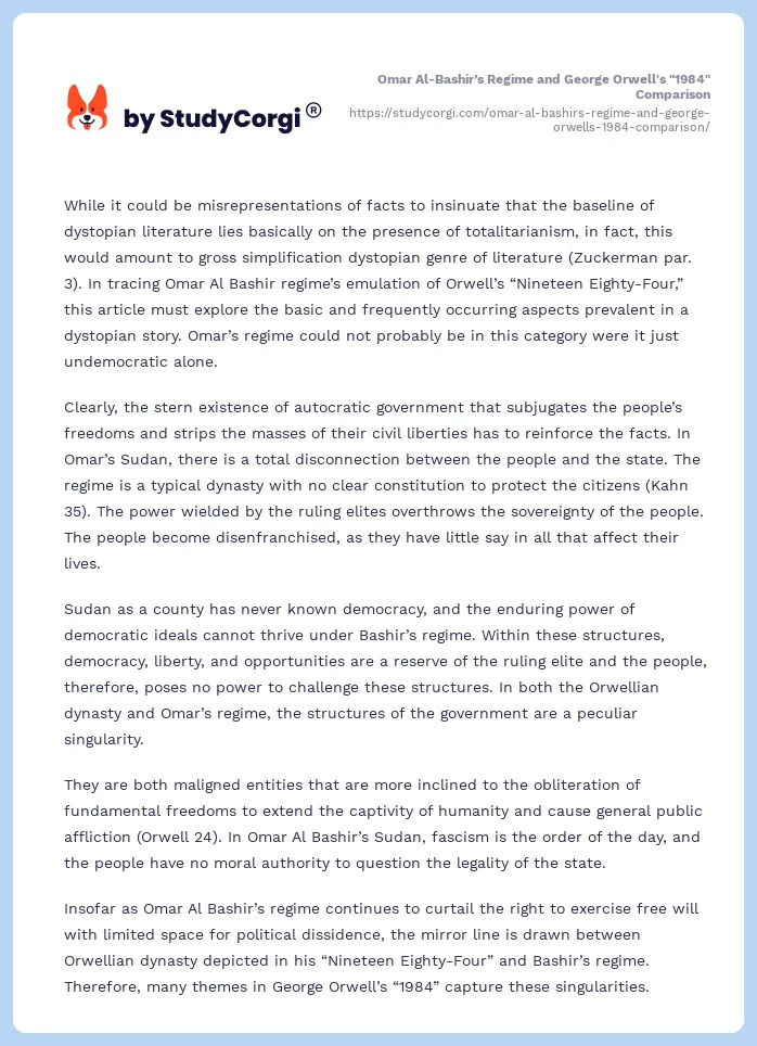 Omar Al-Bashir’s Regime and George Orwell's "1984" Comparison. Page 2