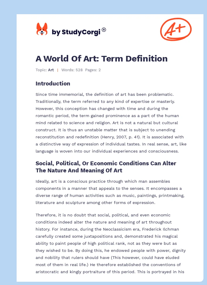 A World Of Art: Term Definition. Page 1