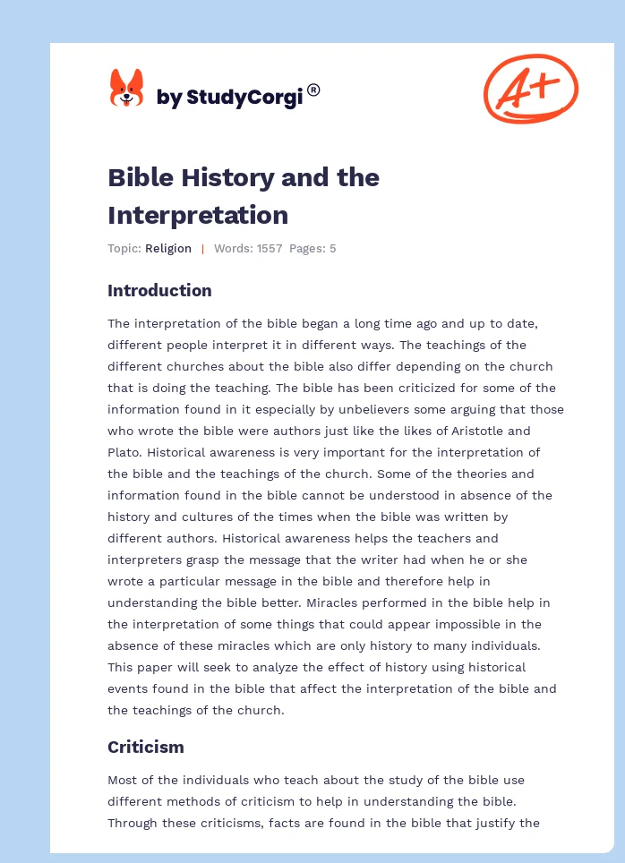 Bible History and the Interpretation. Page 1