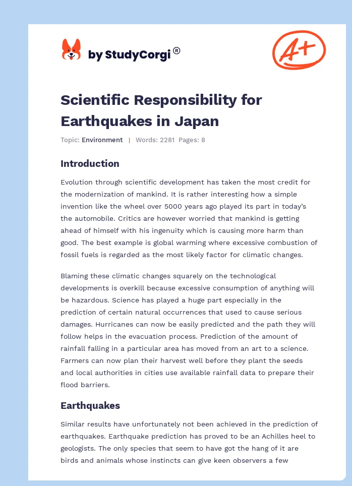 Scientific Responsibility for Earthquakes in Japan. Page 1