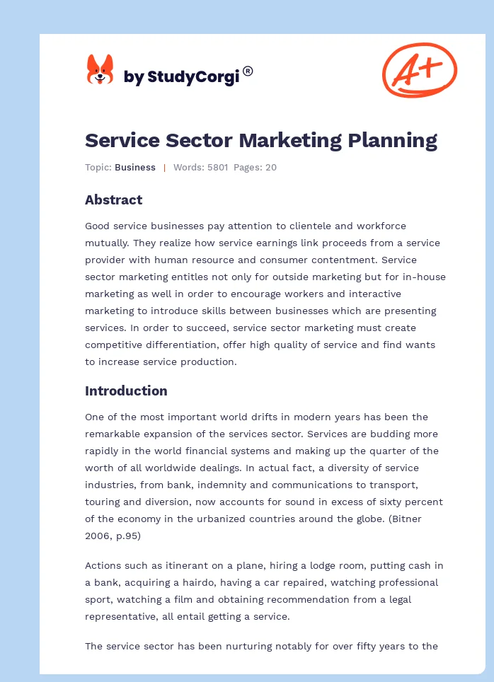 Service Sector Marketing Planning. Page 1