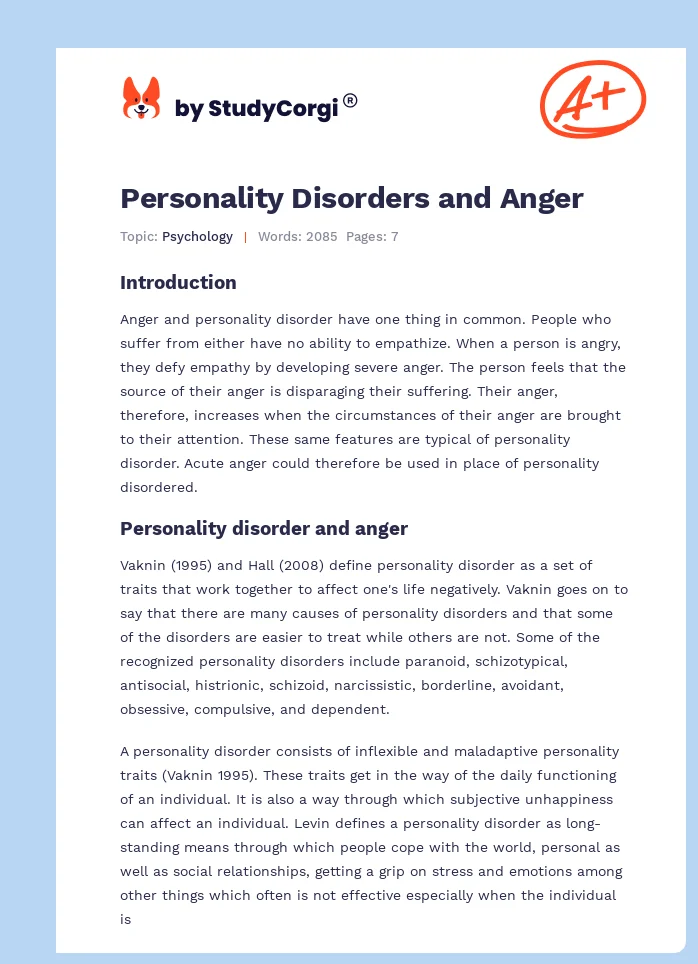 Personality Disorders and Anger. Page 1