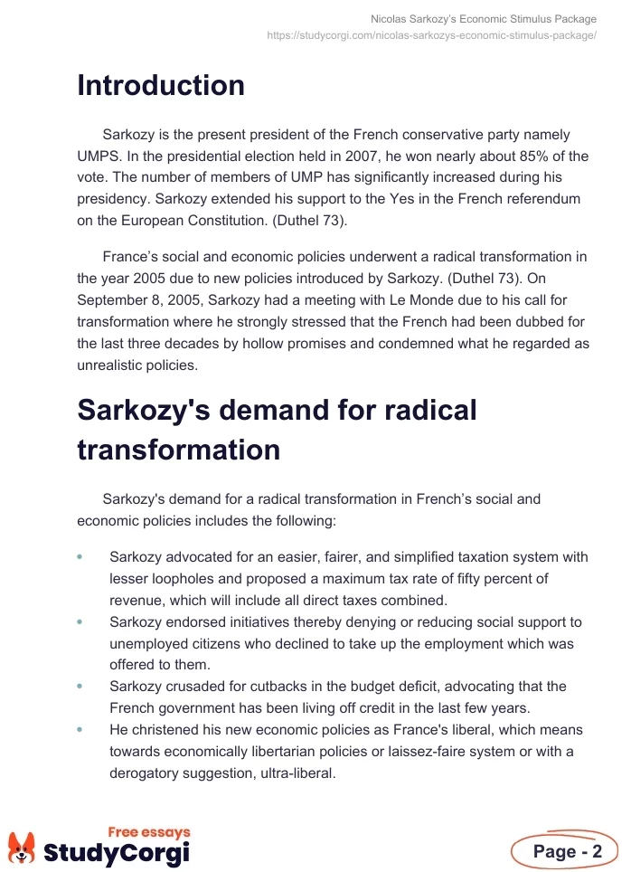 Nicolas Sarkozy’s Economic Stimulus Package. Page 2