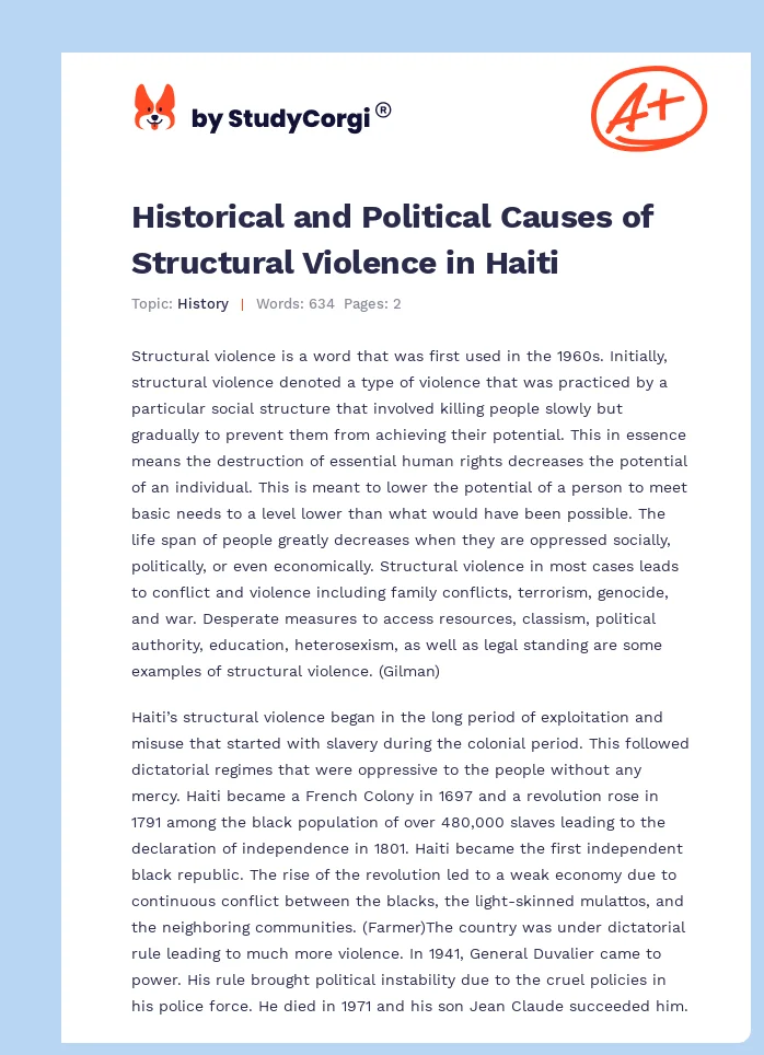 Historical and Political Causes of Structural Violence in Haiti. Page 1