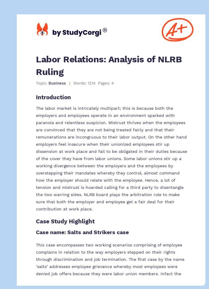 Labor Relations: Analysis of NLRB Ruling. Page 1