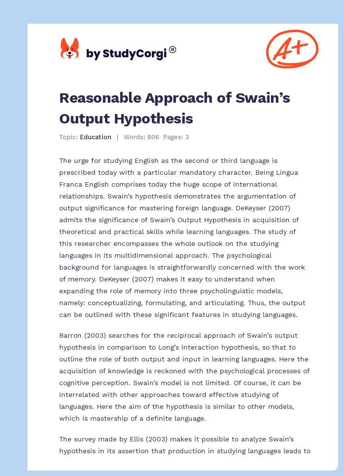 Reasonable Approach of Swain’s Output Hypothesis. Page 1