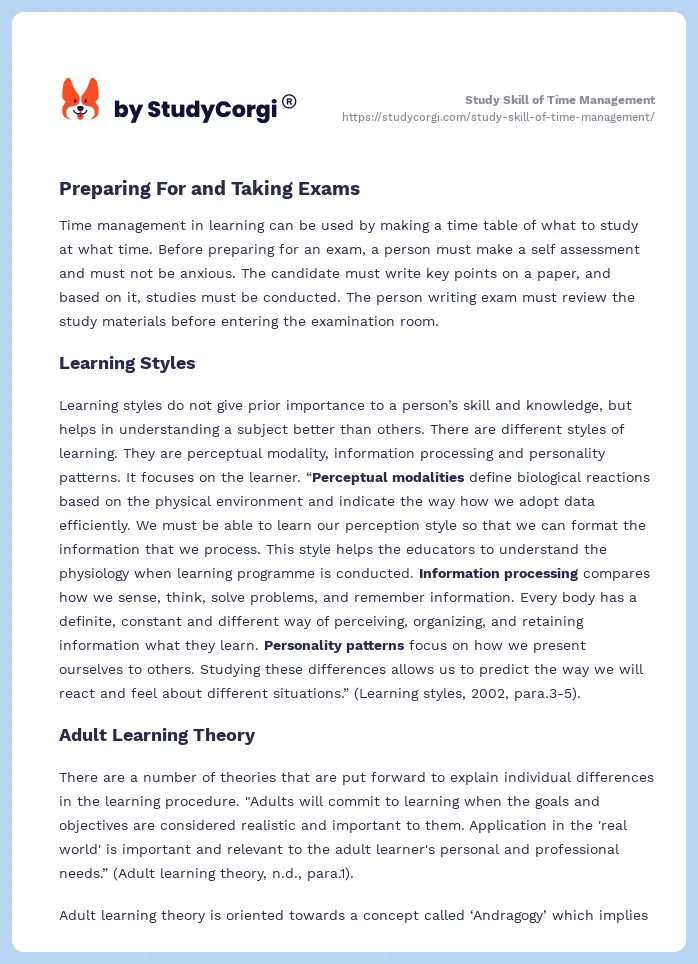 Study Skill of Time Management. Page 2