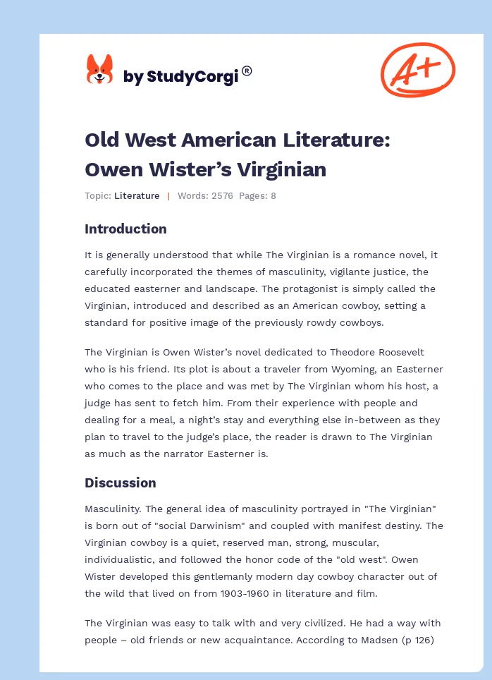 Old West American Literature: Owen Wister’s Virginian. Page 1