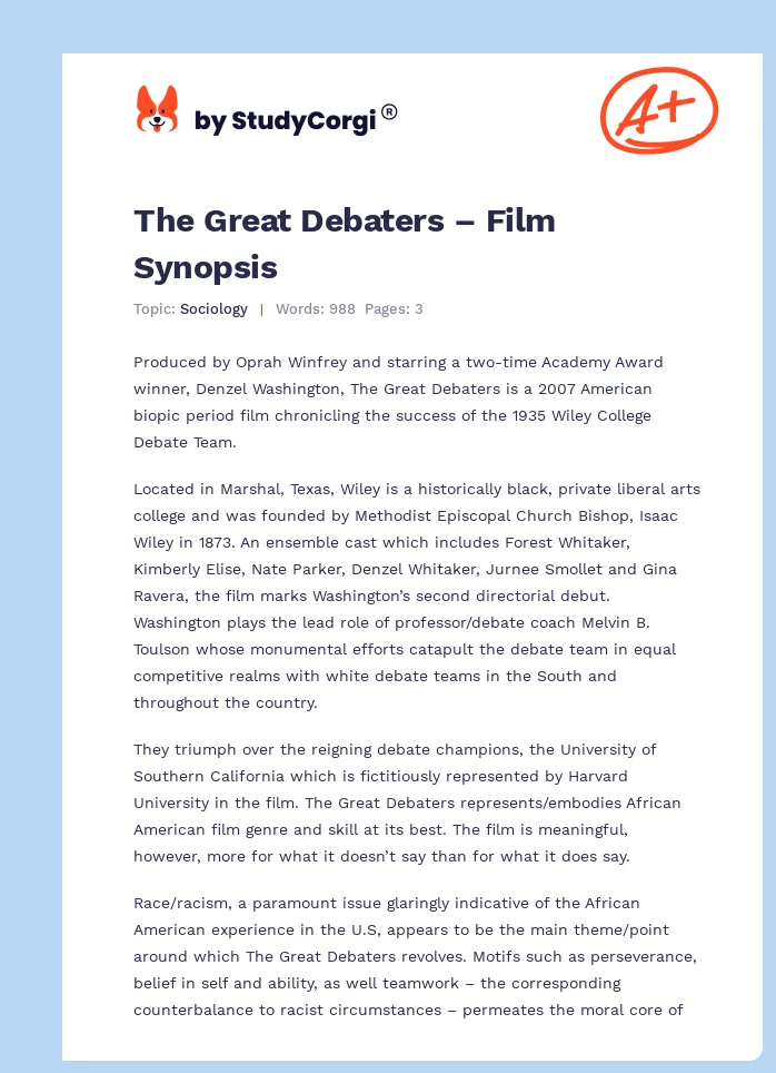 The Great Debaters – Film Synopsis. Page 1
